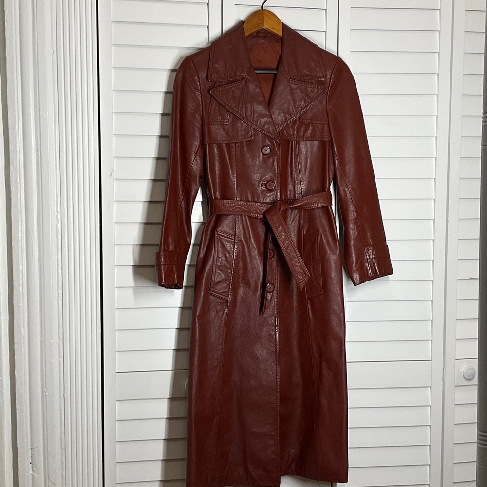 Vintage Red Leather Trench Coat